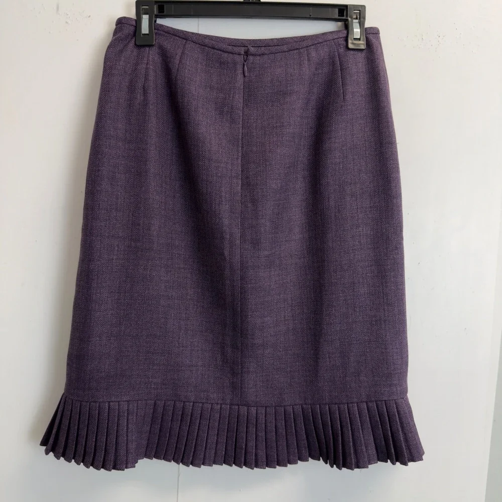 Le Suit Essentials Purple Herringbone Skirt Suit Set Pleated Hem Womens 6P